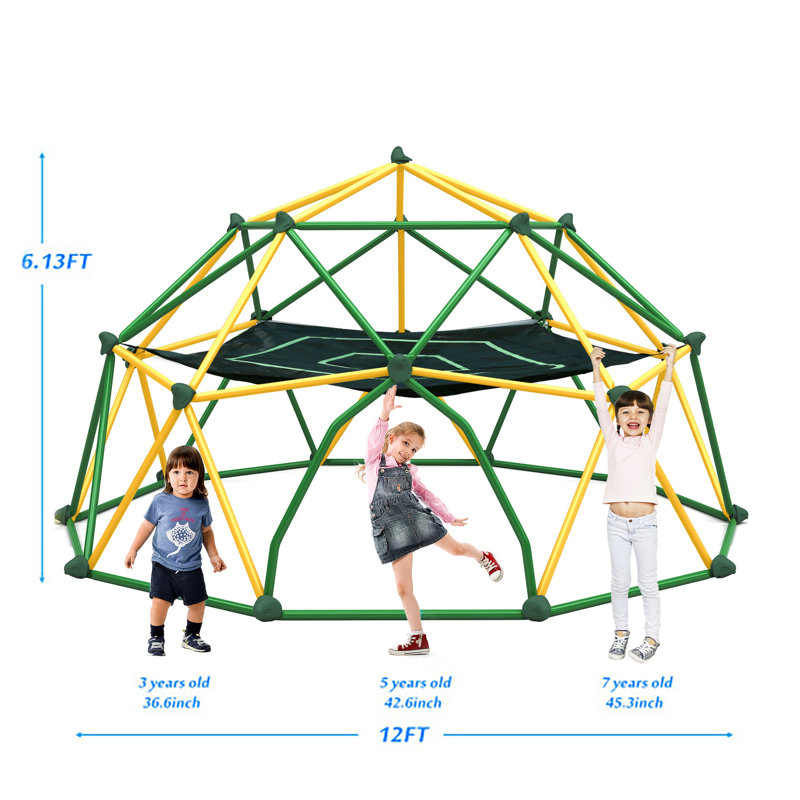 Structure d'escalade en forme de dôme géométrique pour enfants 12 pi, vert et jaune