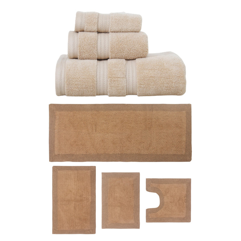 Ensemble de serviettes 3 pièces et de tapis de bain 4 pièces Buariki Collection (7 pièces) réversible, Lin