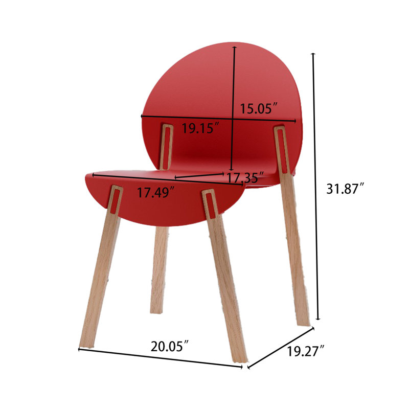 Ensemble de 4 chaises parsons Modern empilables avec assise en polypropylène et pieds en grain de bois, Rouge