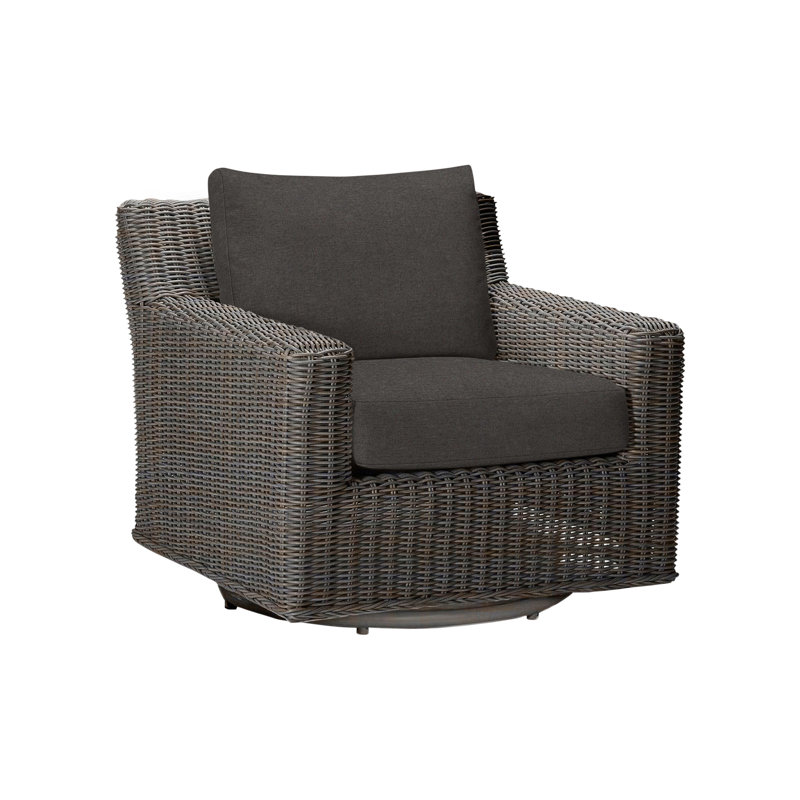 Rustic Swivel Patio Chair with Cushions, No Welt, Verona Fossil, Black Walnut