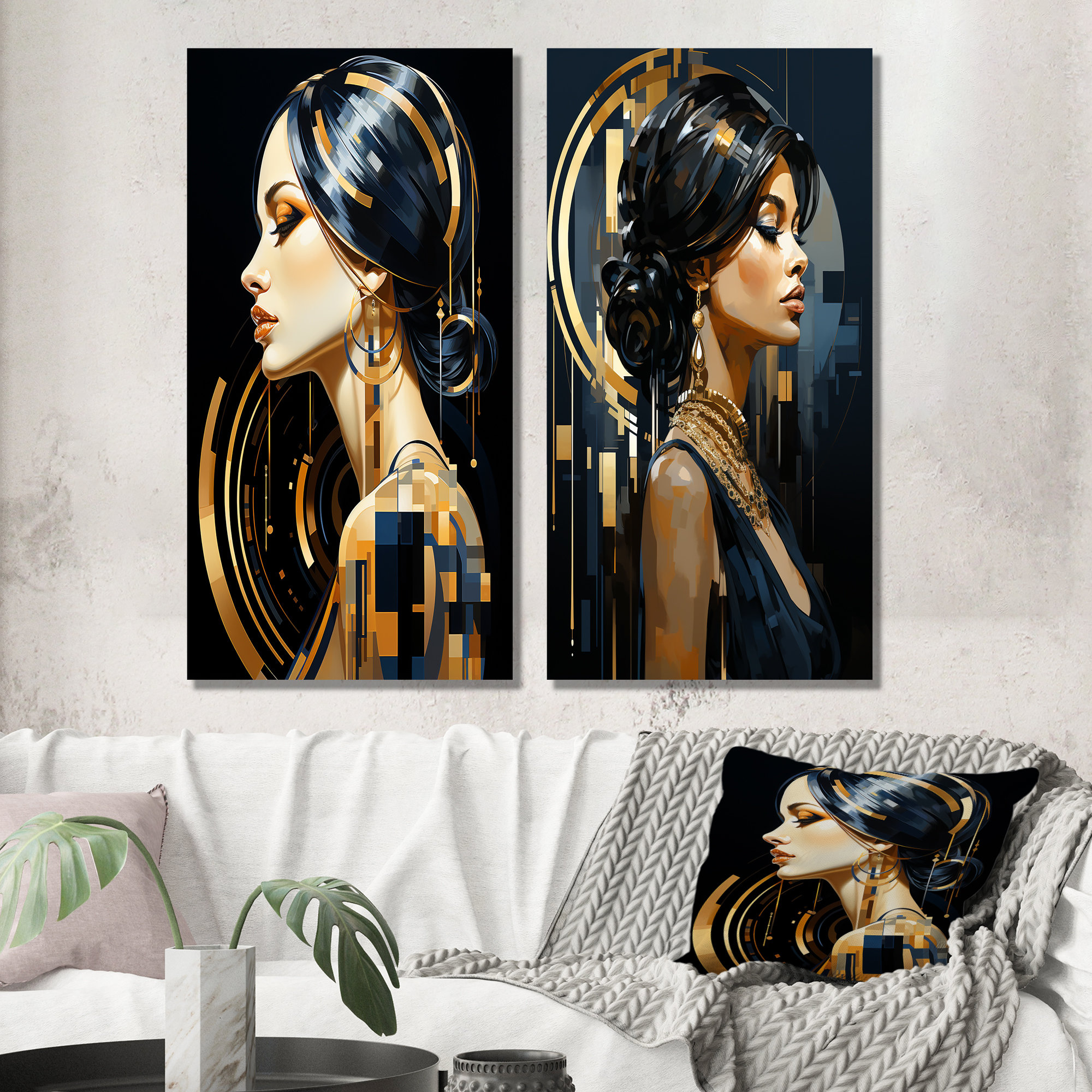 House of Hampton® Black And Gold Art Deco Woman Portrait I - Woman Wall ...