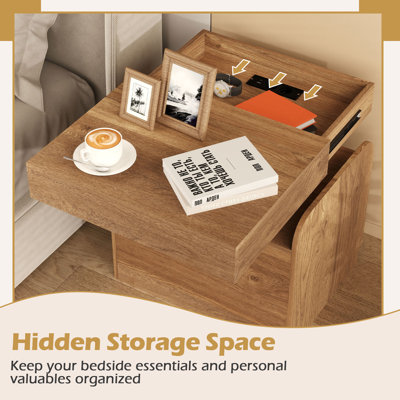 Nightstand Bedside Table With Drawer & Sliding Top Storage