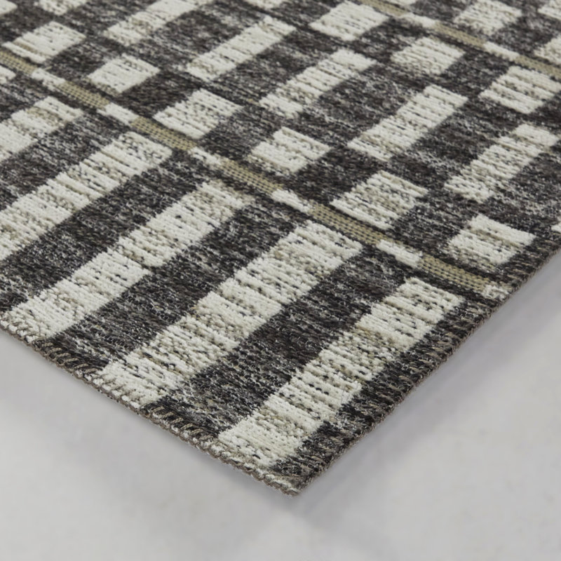 Rectangle tissé à la machine géométrique en jute / sisal / recyclé P.E.T. Tapis brun, Rectangle 5 pi 3 po x 7 pi
