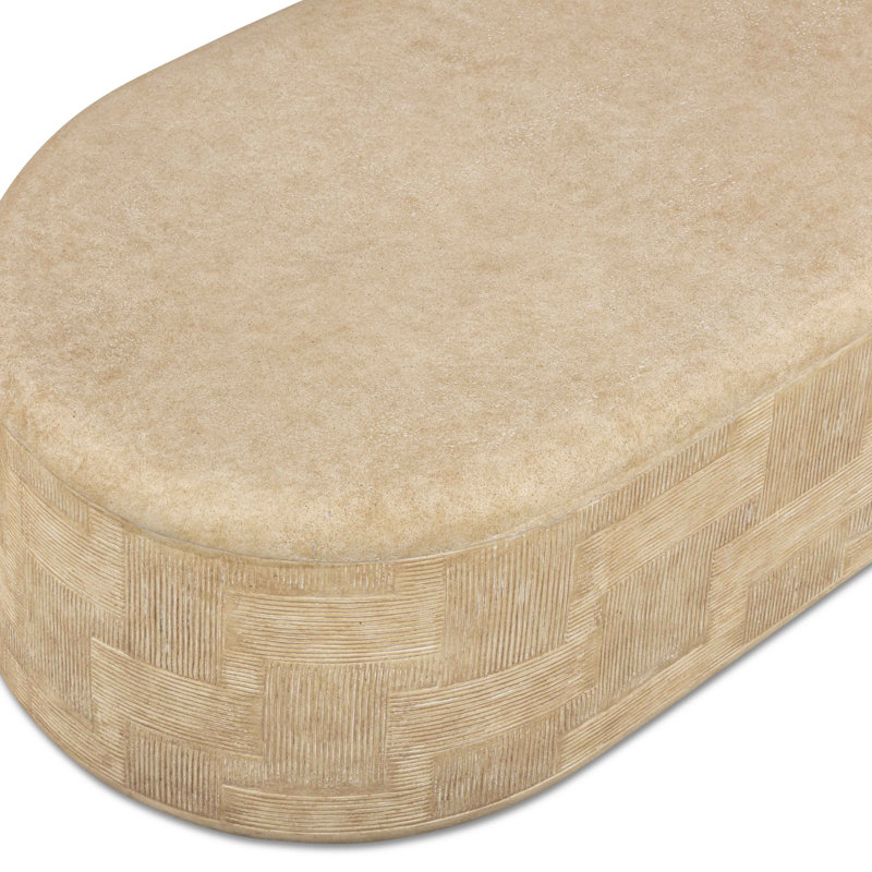 Suraya Faux Travertine Concrete Rounded Coffee Table, Tan