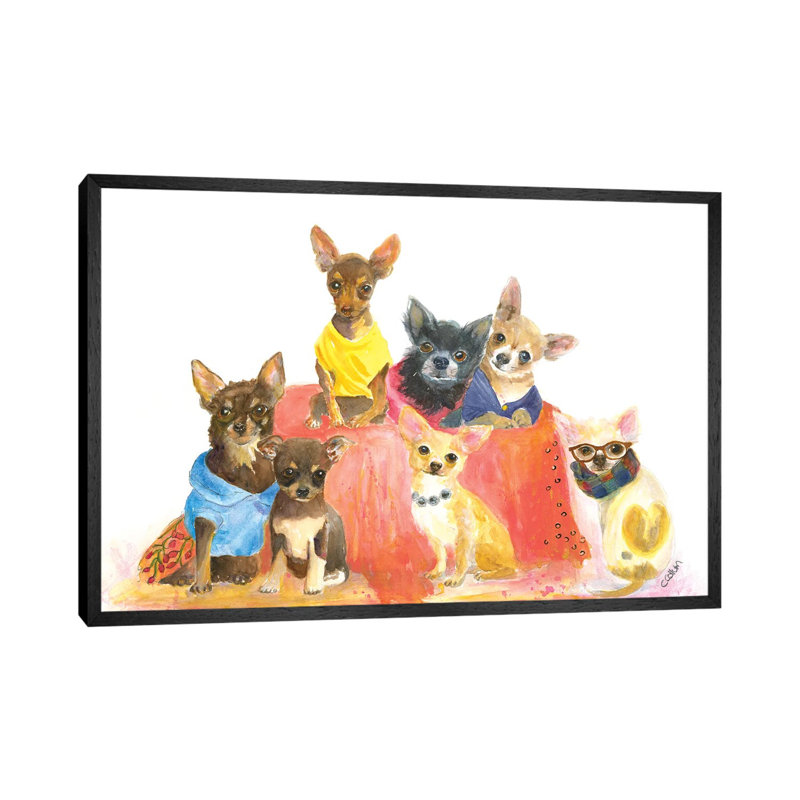 Chihuahuas Have My Heart by Connie Collum - Painting on Canvas, 66.04cm H x 101.6cm W x 3.81cm D, Black Framed
