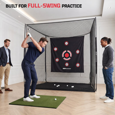 Cage de frappe de golf de 3 m x 2,4 m x 1,8 m avec filet à 5 plis, cible à 6 zones et retour de balle pour l'entraînement au swing complet
