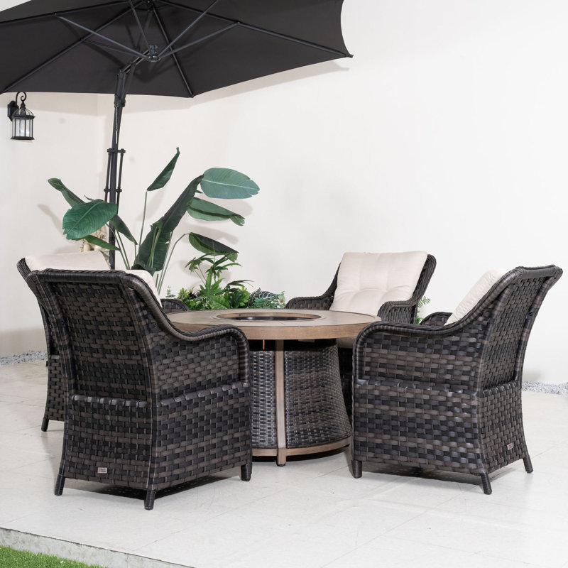 Areefa 4-Person Wicker Patio Dining Set With Round Table, Cushions Included