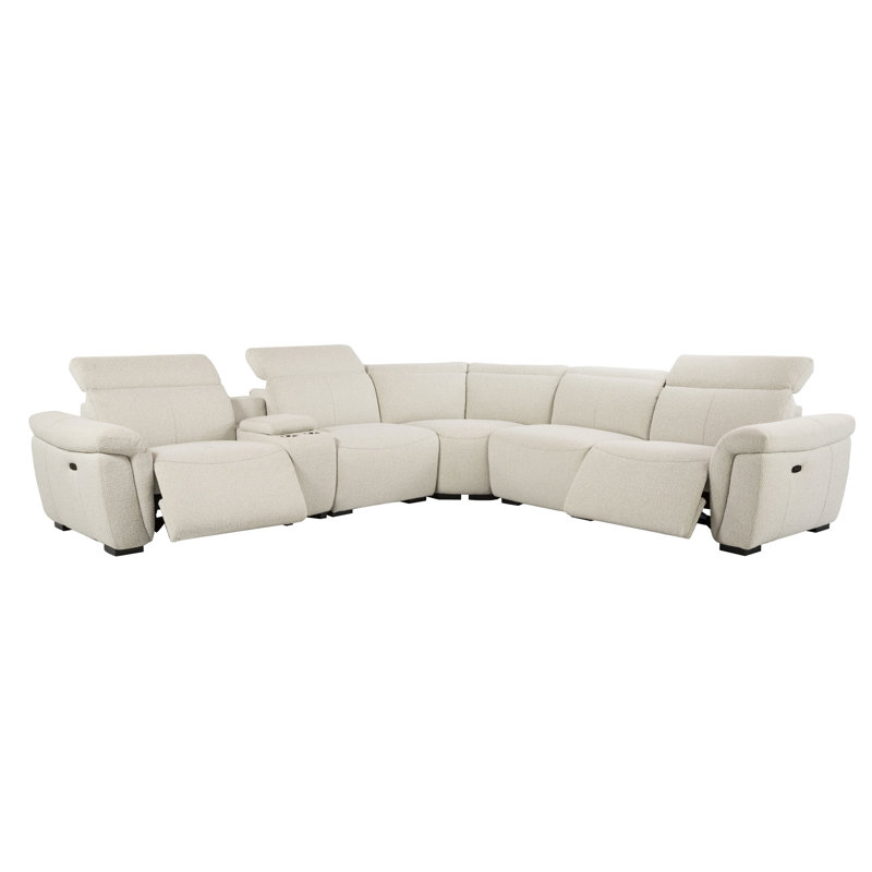 Canapé modulaire inclinable électrique pour 5 personnes avec console et porte-gobelets Beige Boucle Elegant 5 personnes, fauteuil inclinable