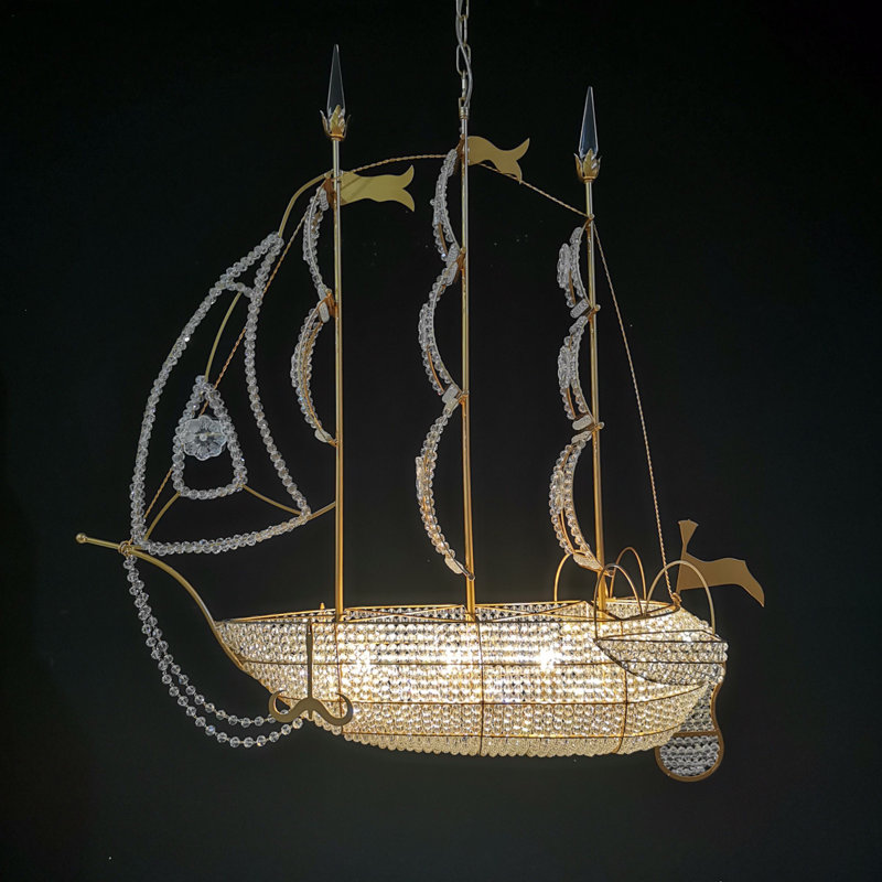 Akari Crystal Boat Chandelier 34"