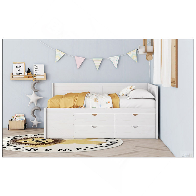 Lit de jour simple avec tiroirs et tablettes, blanc, Twin, White