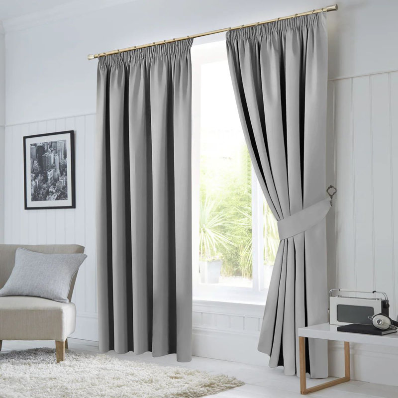 260 GSM Blackout Pencil Pleated Thermal Curtain (Set Of 2), Light Grey, 168cm Width x 183cm Drop