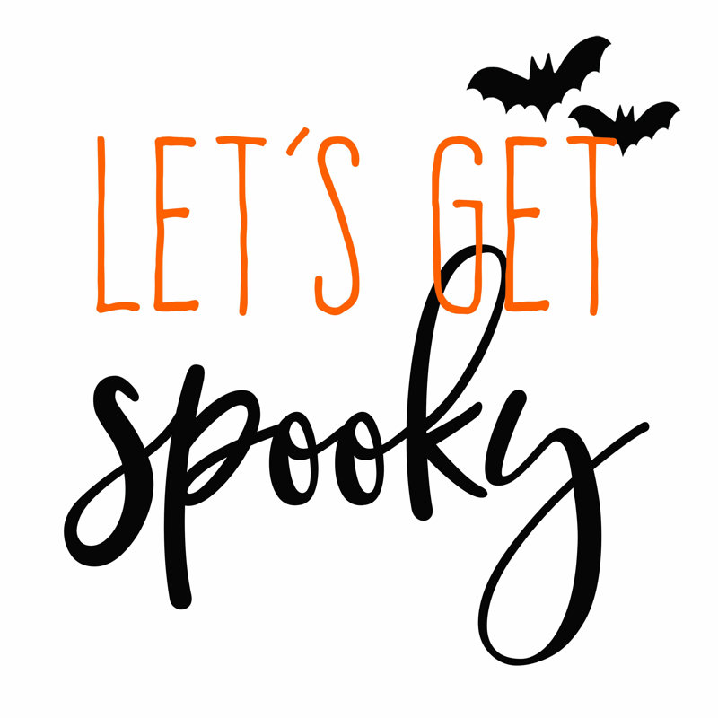 «Lets Get Spooky Black Orange Bats», art textuel sur toile tendue, H 12 po x l 12 po