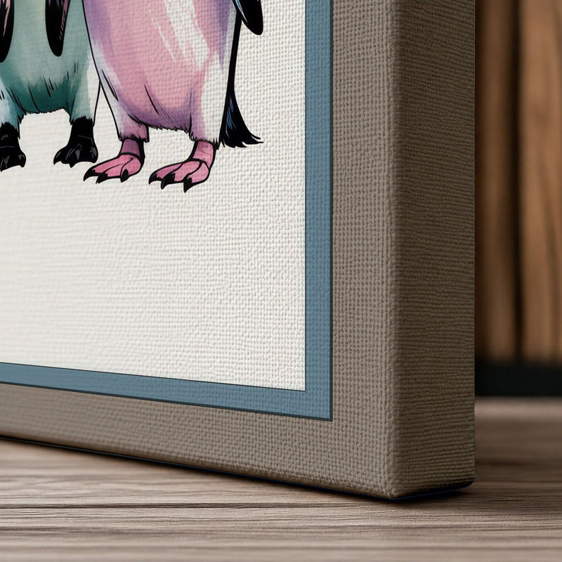 Emperor Penguins Together Coastal 1 Piece Wrapped Canvas Wall Art, 30x20 - 76.2 x 50.8 cm, Taupe Border