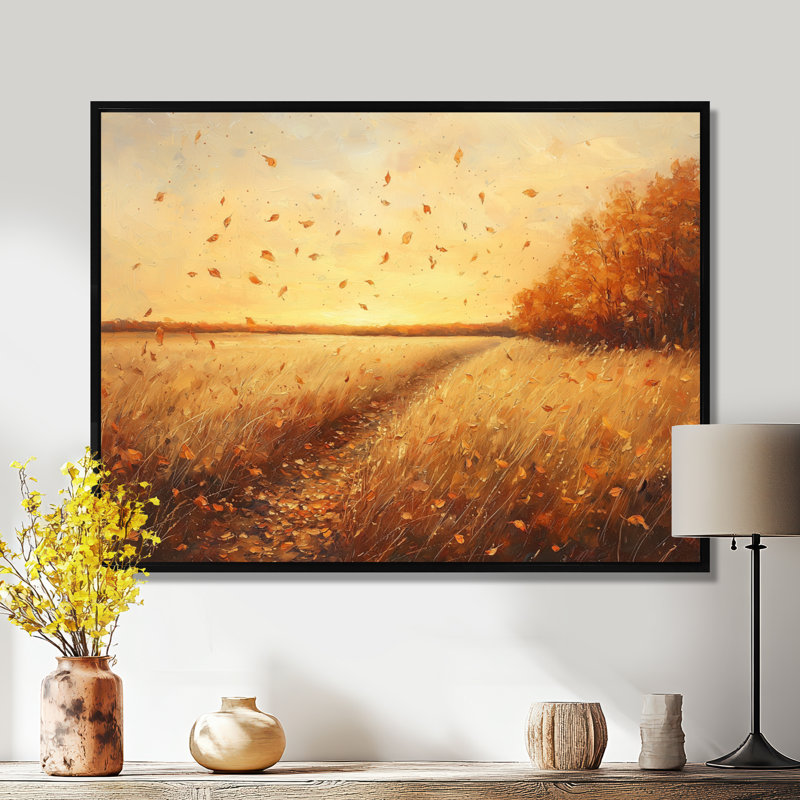 Windy Leaves In The Country Field I - Leaves Large, art mural, Noir, H 12 po x l 20 po, Impression encadrée flottante