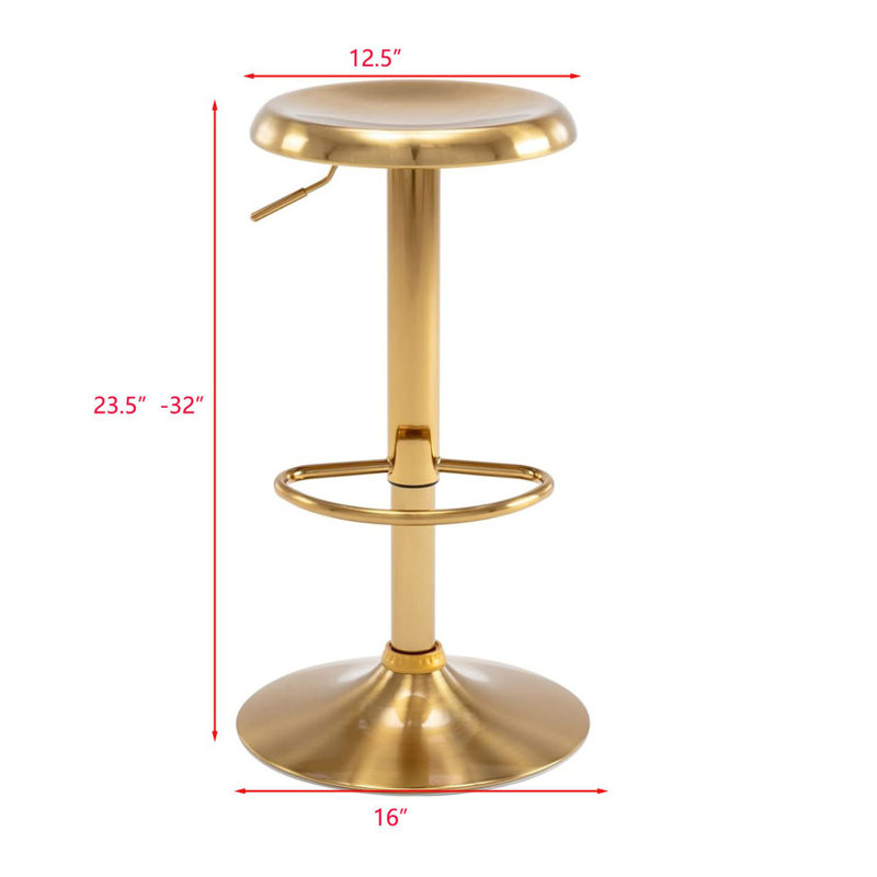 Adjustable Swivel Round Metal Airlift Bar Stools,Bar Stools Set Of 2  Adjustable Height Counter  Stools, Gold, 2