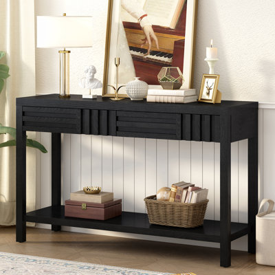Commode à 2 tiroirs avec tablettes ouvertes