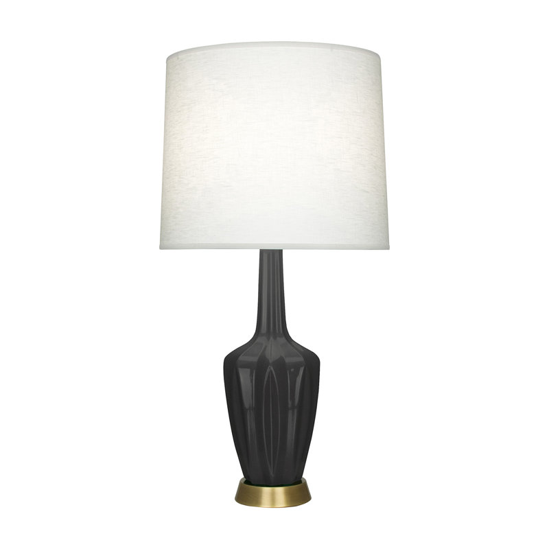 Emma Accent Lamp, Ash Glazed/Warm Brass, Ceramic/Metal, 30" H x 6.25" W x 6.25" D