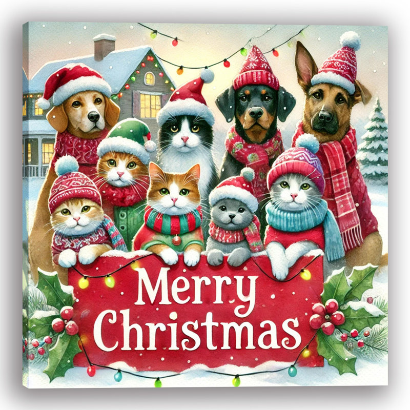 «Holiday Pet Pals Celebration», reproduction sur toile, H 20 po x l 20 po x P 1,5 po