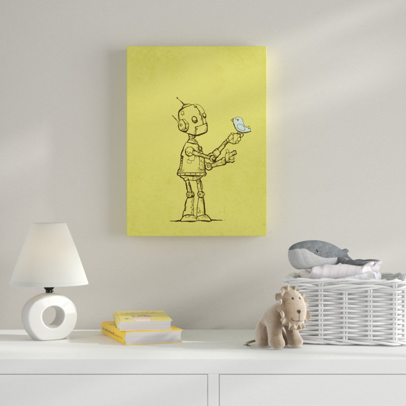 « robot oiseau », art sur toile, H 32 po x l 24 po x P 2 po