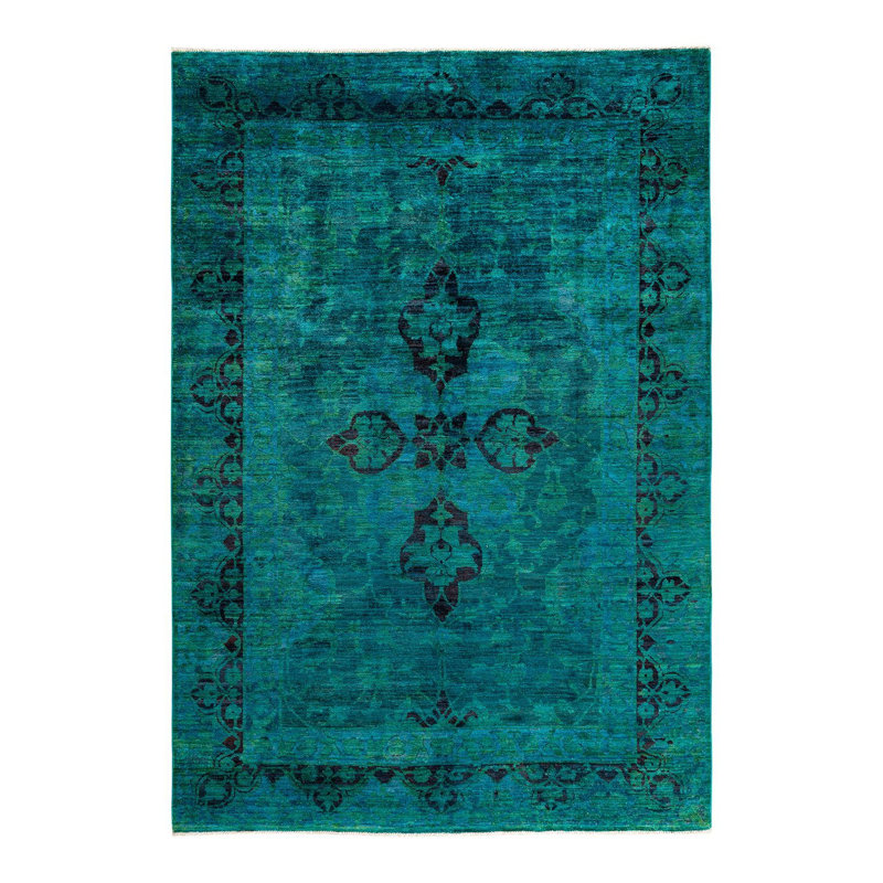 Tapis noir / turquoise unique 6 pi x 8 pi 8 po Conyngham
