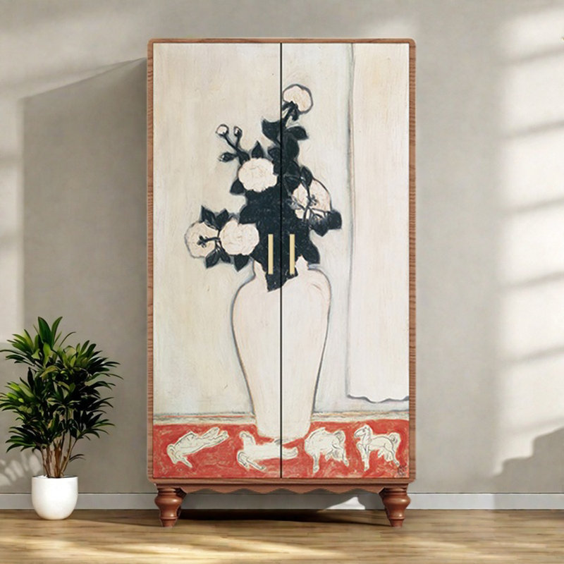 Garde-robe moderne pour chambre double, Noyer / blanc ivoire