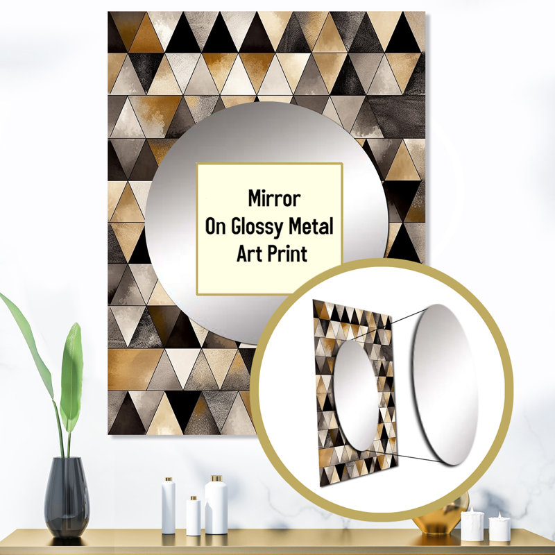 Liepa Exploration Golden Abstracted Symmetry II - miroir mural géométrique, miroir décoratif brun, impression d'art en métal