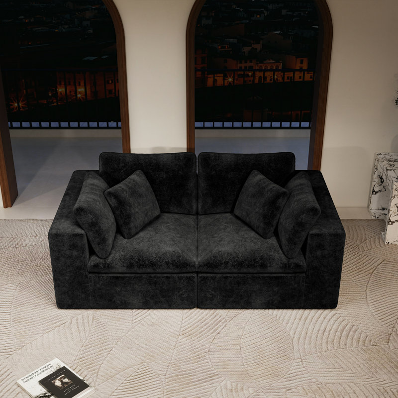 Canapé modulaire 78,8 x 39,4 po, canapé modulaire rembourré pour salon, chambre à coucher, appartement, sans assemblage requis, combinaison libre de 2 pièces, tissu en velours côtelé moelleux, NOIR