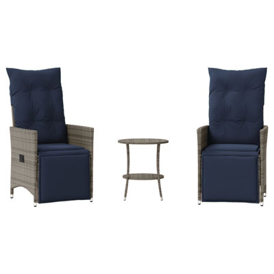  Ensemble bistro 3 pièces avec coussins en rotin de polyester gris