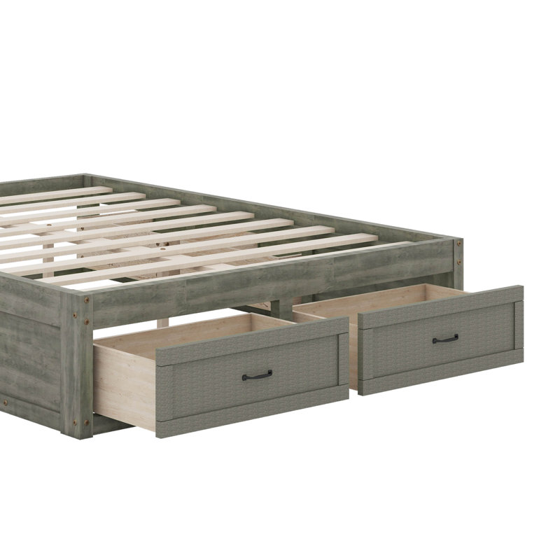 Platform Bed With 6 Drawers, Antique Gray, Full