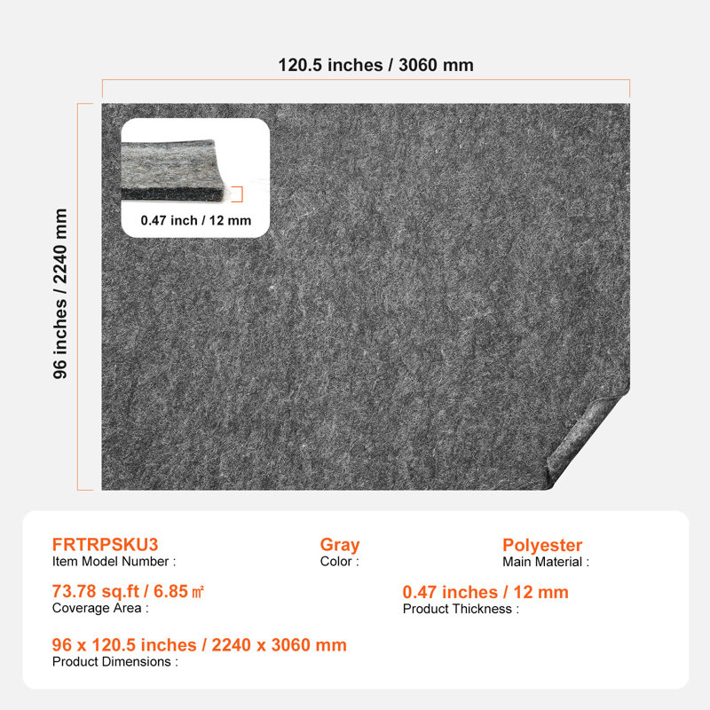 Sous-tapis antidérapant pour tous les planchers, 0.47", Rectangulaire 8 pi x 10 pi