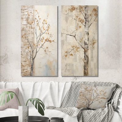 Minimalisme Sycamore beige arbre solitude - ensemble de 2 décorations murales sycomore