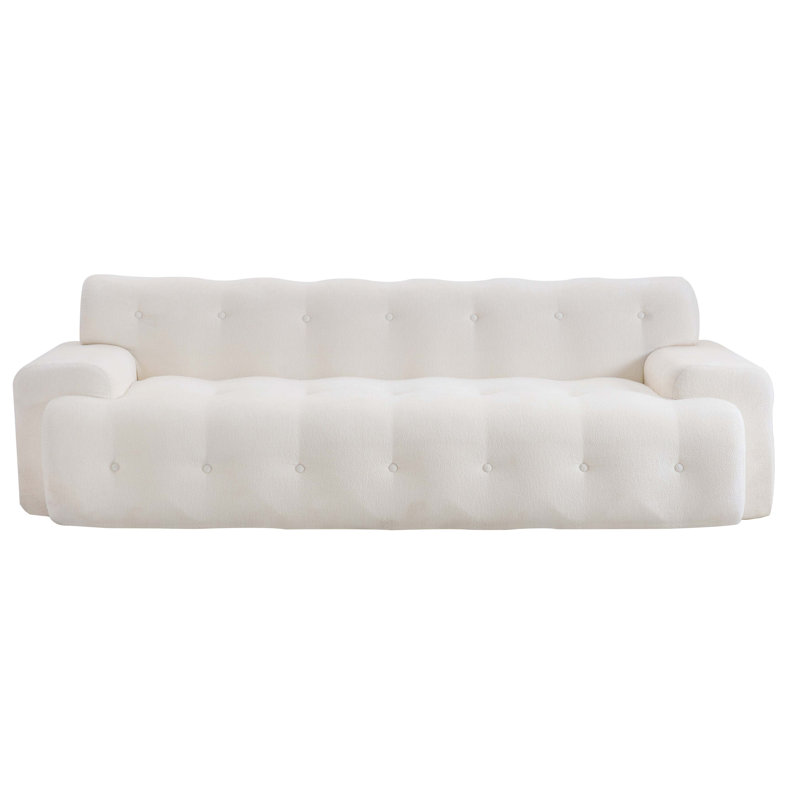 Canapé rembourré 88 po 3 places Boucle, Tissu blanc, Blanc
