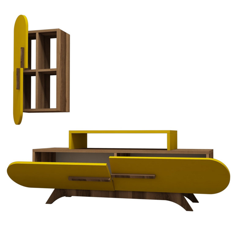 Albia Unfinished Entertainment Centre for TVs up to 49", Walnut/Yellow