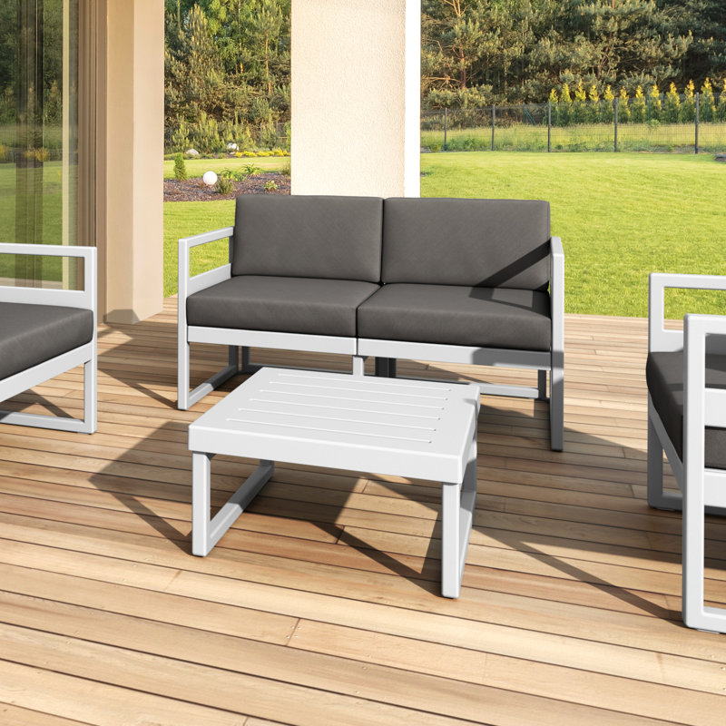 Lane 58'' Wide Straight Loveseat with Cushions, Canvas Charcoal Sunbrella® Canvas, Silver/Gray