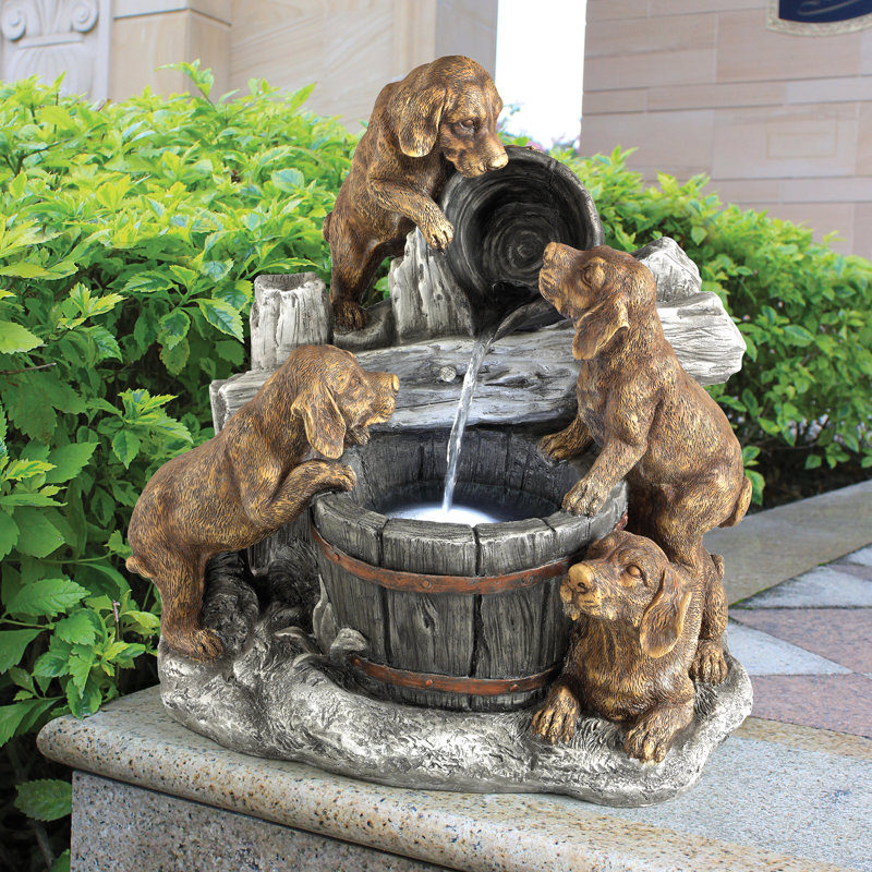 Puppy Pail Pour Garden Fountain with Lights
