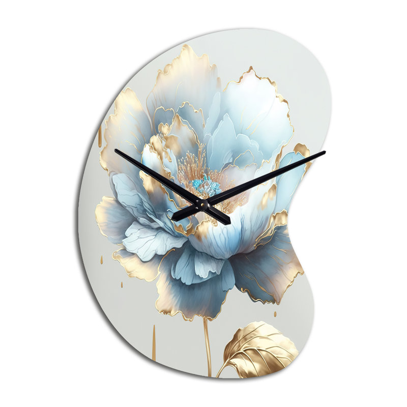 Horloge murale en métal Chic Blue Blooming Flower II, Petit