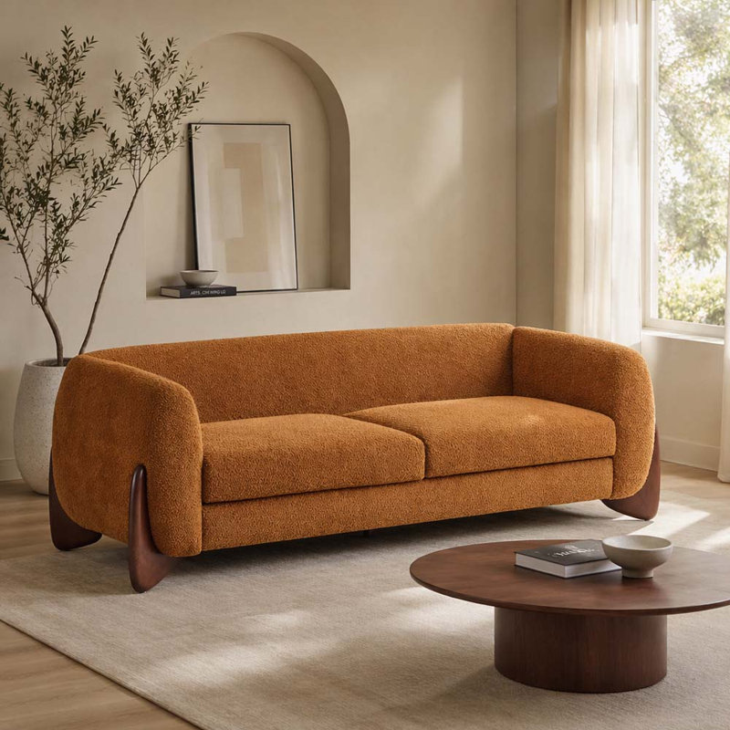 82Inches Boucle Sherpa Sofa -Caramel