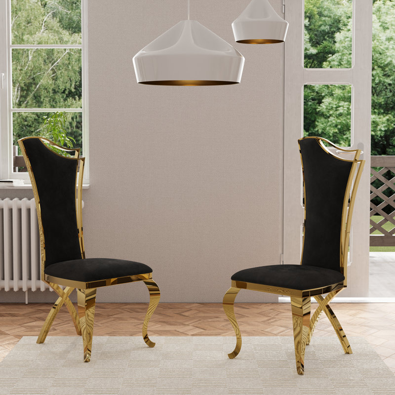 Velvet Dining Chair with Gold Legs, Black