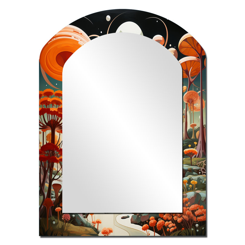 Coloré Mid Mid Century Mid-Century Mushroom Dreams I - grand miroir moderne asymétrique Mid-Century, 34 po x 25 po