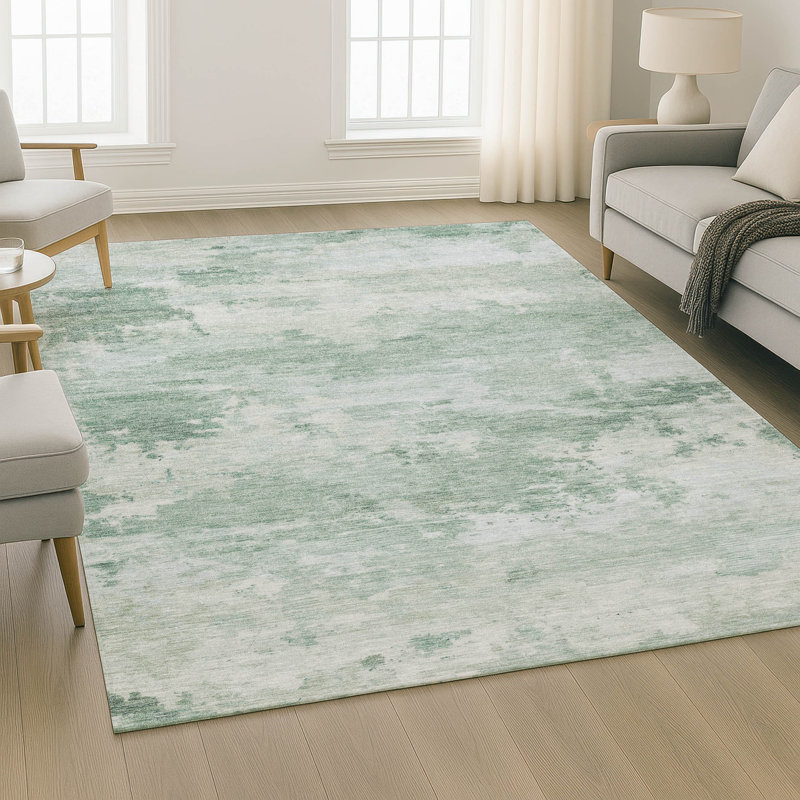 Premium Machine Washable Mayfield AMF2075 Abstract Rug, Mint, 9' x 12'