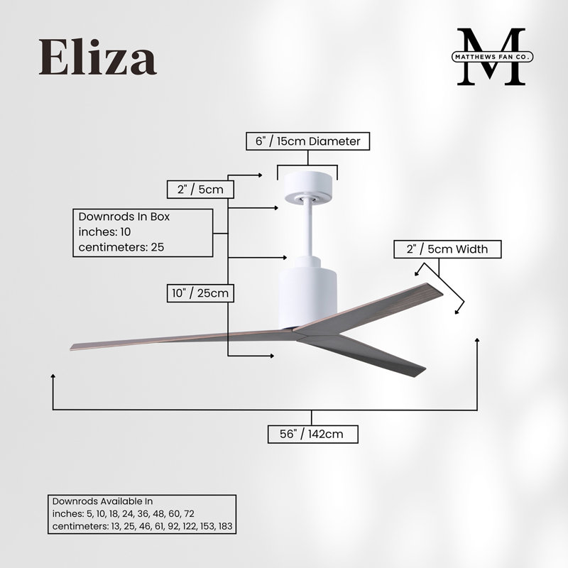 Eliza Outdoor Downrod Ceiling Fan, Gloss White, Old Oak Tone