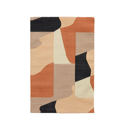 Rectangle Claystone Abstract Hand Woven Flatweave Cotton Area Rug in Beige