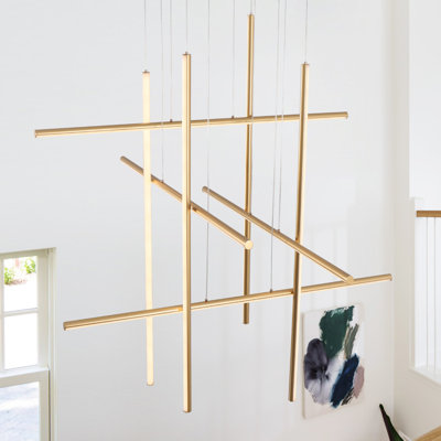 Jakie 8 - Light Modern Chandelier Long Hanging Pendant for High Ceiling with Remote Control