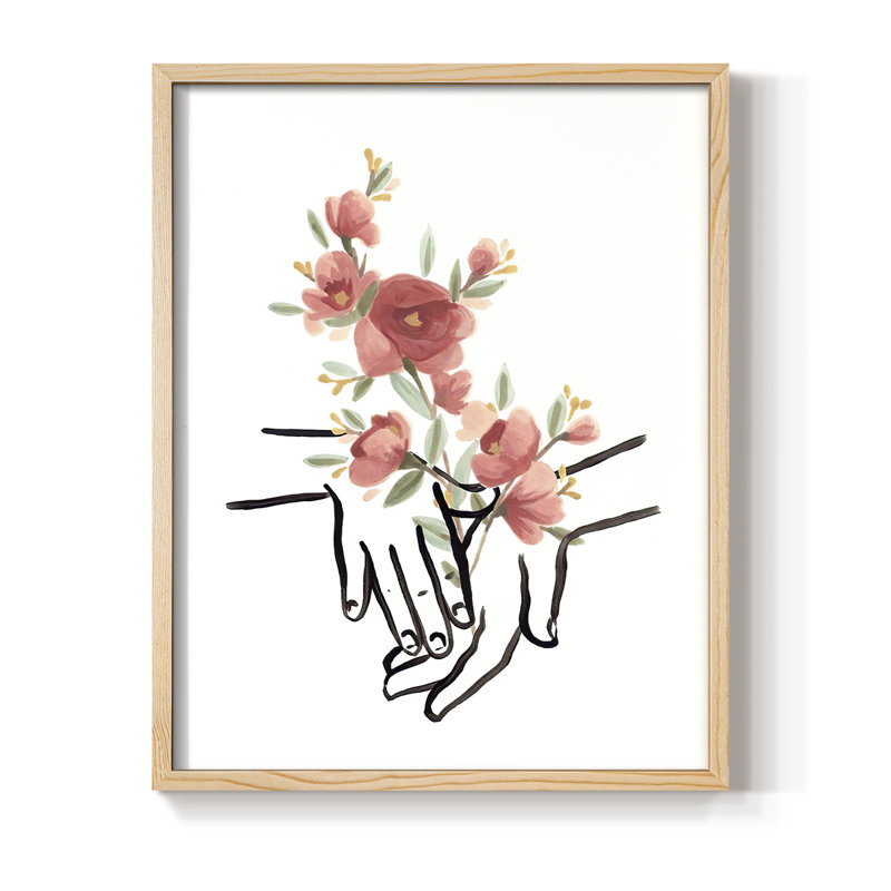 HandsAndFlowersIII Framed Print - Solid Wood, Natural, 11" H x 9" W