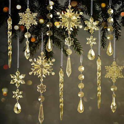 18 pièces d'ornements de Noël en cristal pour décorations d'arbre de Noël - flocons de neige en acrylique suspendus et ornements de glaçons avec pendentifs tombants pour les fournitures de décorations de fête du Nouvel An