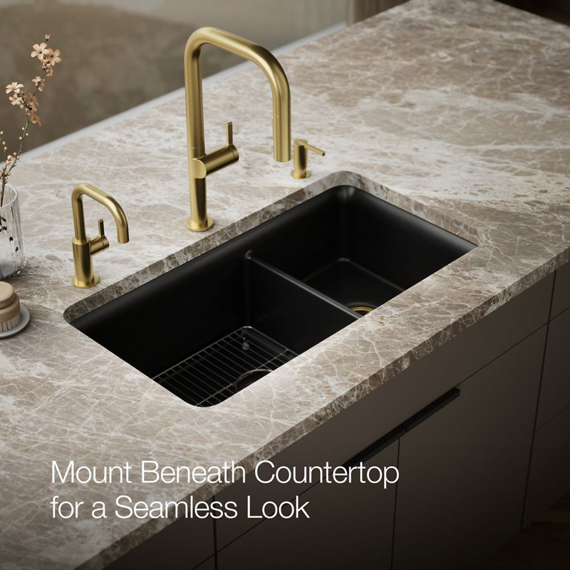 Cairn® 34" L x 18" W Double Basin Undermount with Accessories, Matte Black