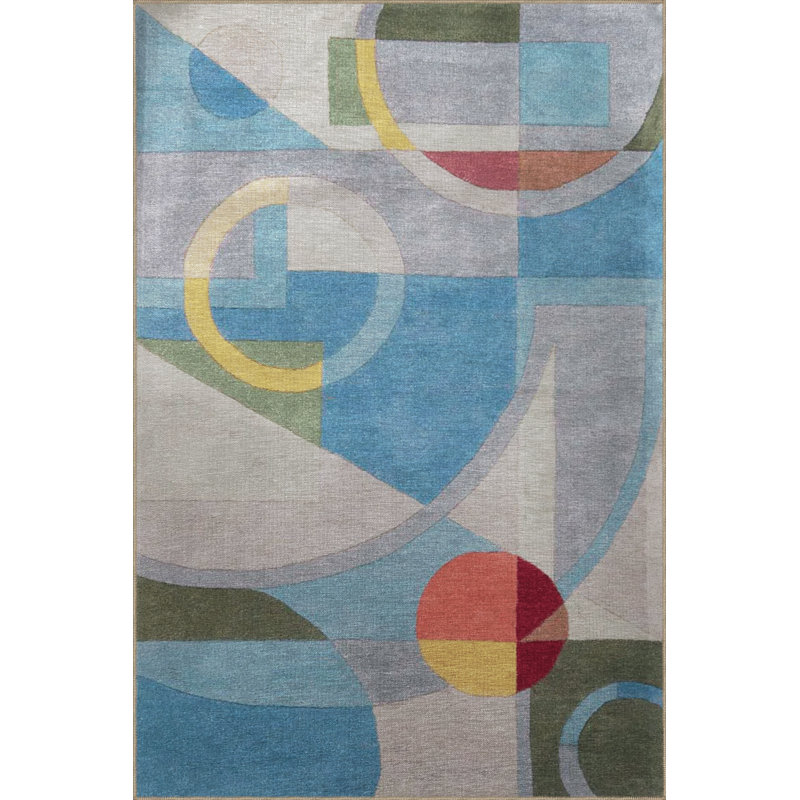 Tapis décoratif moderne multicolore à motif géométrique bleu, Tapis de couloir 3 pi 9,81 po x 9 pi 10,11 po