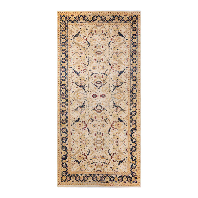 Tapis de couloir ivoire en laine noué à la main de conception unique 6 pi 2 po x 13 pi 7 po Hayner