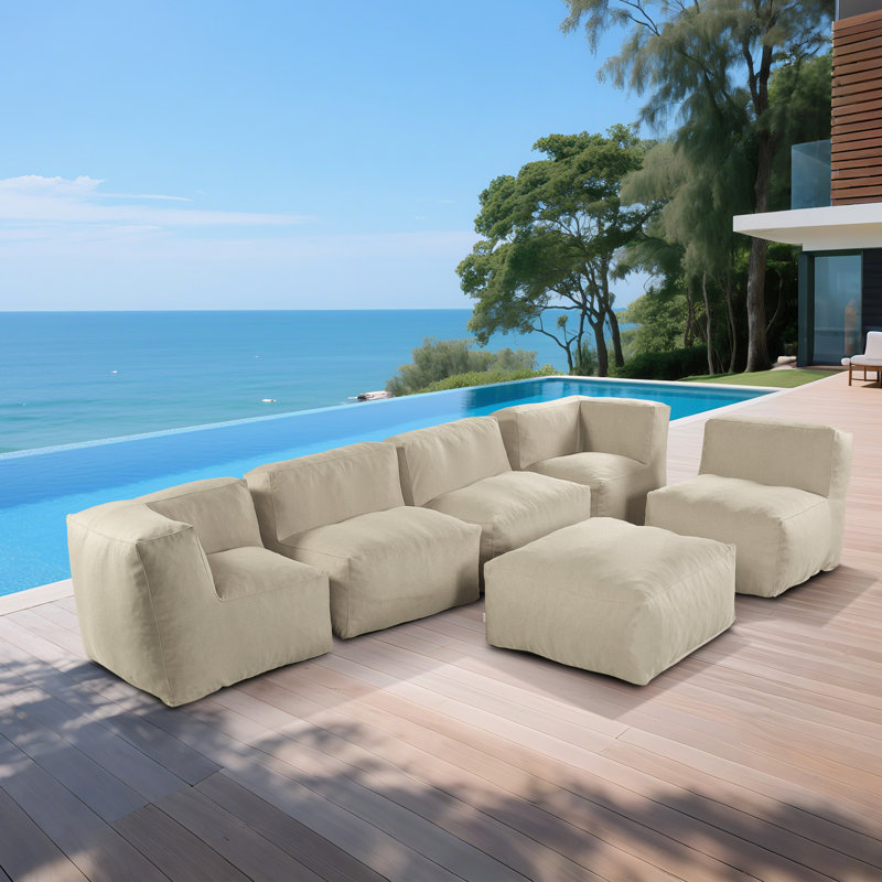 Canapé modulaire d'extérieur 6 pièces pour patio, jardin et piscine, Beige