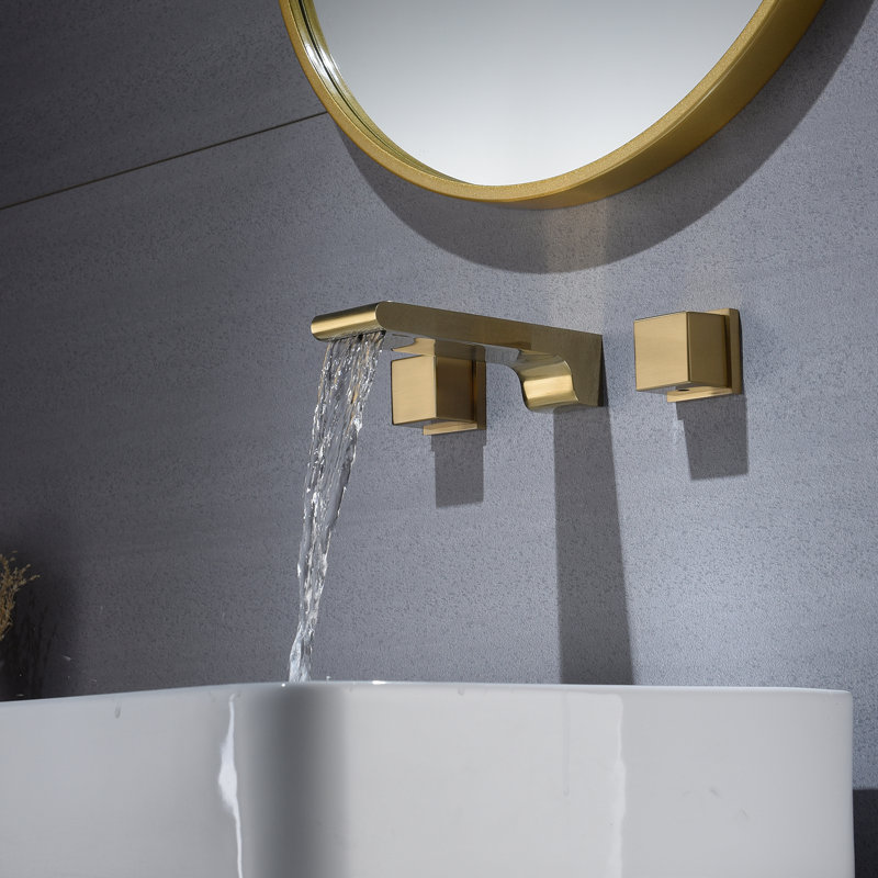 Wall Mounted Optional 2-handle Bathroom Faucet with Drain Assembly, Gold
